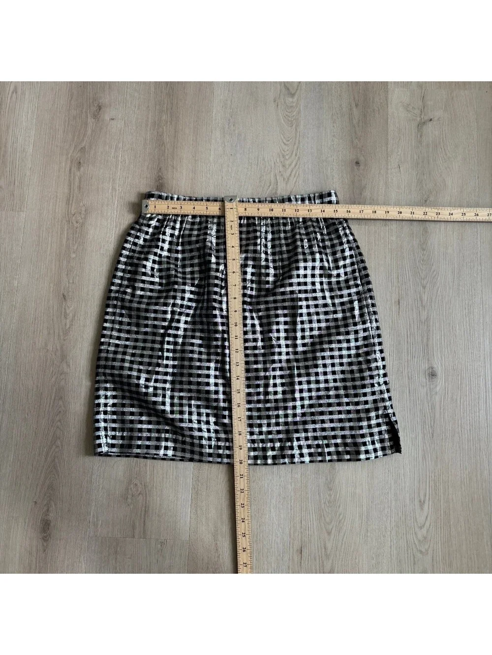 J. Crew NWOT Women's Black Silver Metallic Gingham Mini Skirt Size M
